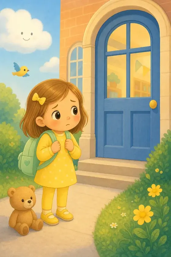 Emma's First Day and the Blue Backpack Adventure illustration
